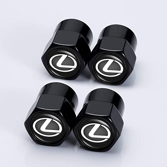 Kaolele 4 Pcs Tire Valve Stem Caps (4pcs) Car Tire Valve Stem Air Caps Cover   (1pcs) Keychain for Lexus Black
