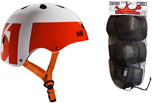 SixSixOne 661 Dirt Lid Skateboard BMX Helmet CPSC Certified with Knee Elbow Wrist Pads