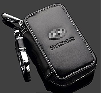 Zepthus Black Car Key Chain Bag Premium Leather Car Key Chain Coin Holder Zipper Case for Auto Remote Key Fob (Hyundai)
