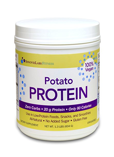 Potato PROTEIN (by InnovixLabs). No Carbs. No Starch, Just Protein! Only Vegan Protein made with 100% Potato Protein Isolate. 20 grams Protein per serving - 25 servings. All Natural - Unflavored