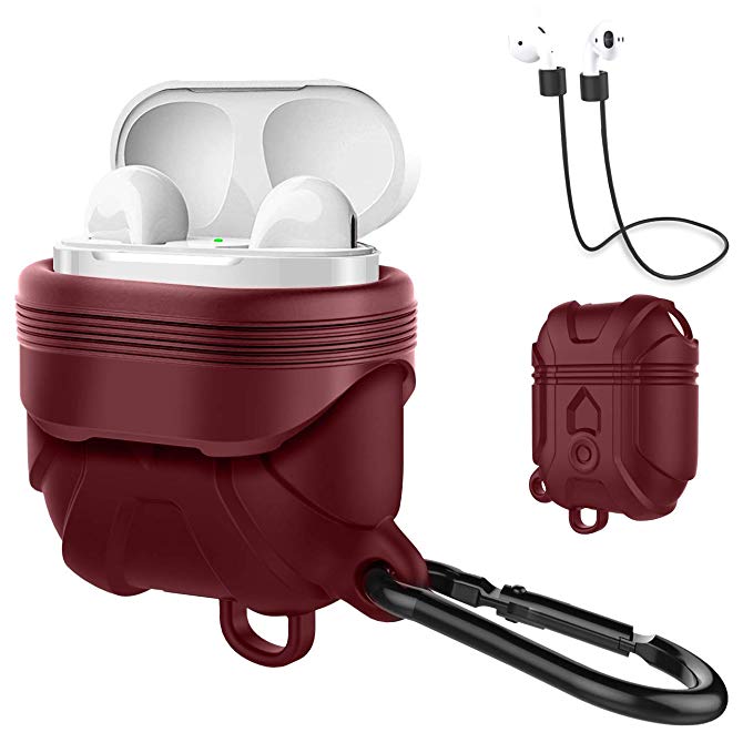 AirPod Case, BENTOBEN Airpods Accessories Kits Protective Rugged Silicone AirPods Carrying Cover Shock Resistant Dust Proof Apple AirPods Charging Cases with Carabiner/AirPods Strap, Wine Red