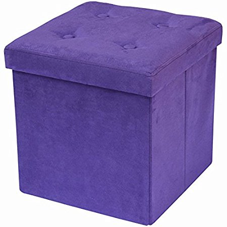 Sorbus Storage Ottoman Bench – Collapsible/Folding Bench Chest with Cover – Perfect Toy and Shoe Chest, Hope Chest, Pouffe Ottoman, Seat, Foot Rest, – Contemporary Faux Suede (Purple)