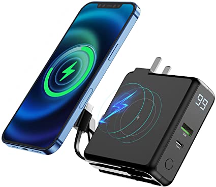 Power Bank Fast Charging Portable Wireless Charger USB C Wall Charger 10000 mAh for Cell Phones SANAG Powerbank with 4 Outputs 2 Inputs LED Display Built-in AC Plug and Cables
