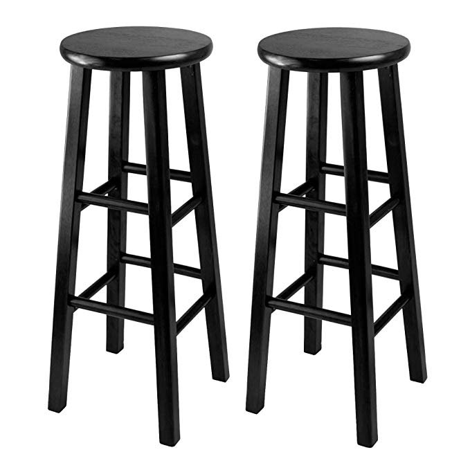 Winsome Wood 29-Inch Square Leg Bar Stool, Black, Set of 2