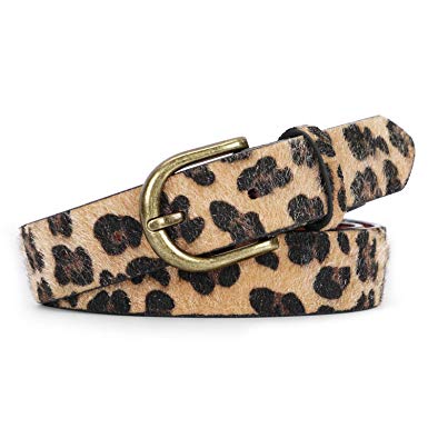 JASGOOD Leopard Print Leather Belt for Women Jeans Pants Waist Belt for Dresses