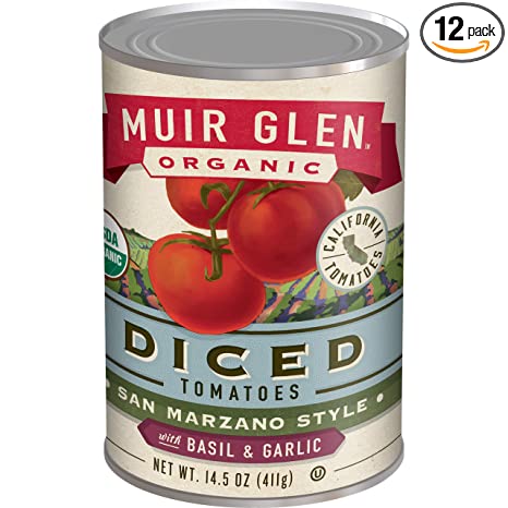 Muir Glen Organic Diced Tomatoes San Marzano Style With Basil and Garlic 12 Cans, 14.5 oz