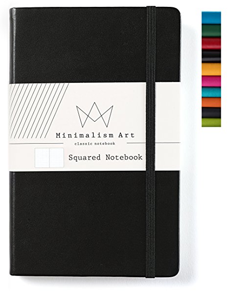 Minimalism Art | Classic Notebook Journal, Size: 5" X 8.3", A5, Black, Squared Grid Page, 240 Pages, Hard Cover/Fine PU Leather, Inner Pocket, Quality Paper - 80gsm | Designed in San Francisco