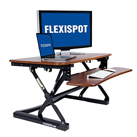 FlexiSpot M2MG Standing Desk - 35" W Height Adjustable Stand up Desk Computer Riser with Removable Keyboard Tray (Medium size Mahogany)