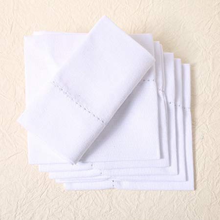 100% CERTIFIED PREMIUM ORGANIC COTTON NAPKINS, 20 x 20 inch Set of 6 White Napkins, DINNER Cloth Napkins for Dinner, Events, Weddings, Tailored with Hemstitched Mitered corners and a generous hem