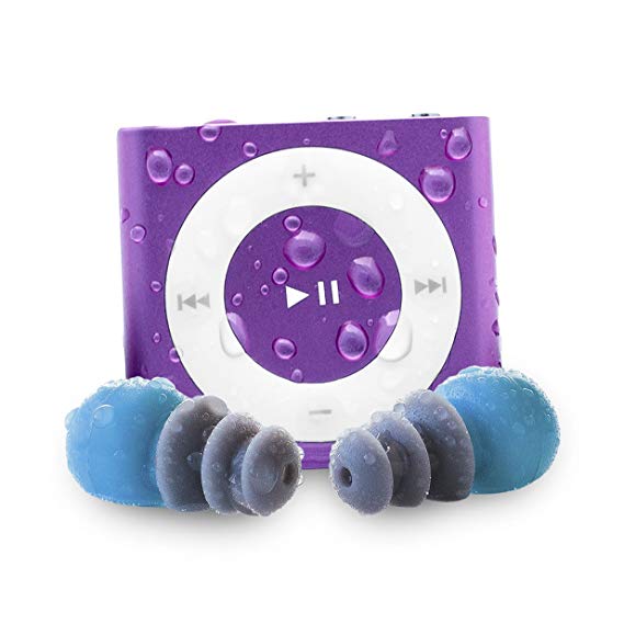 Waterfi Waterproof Apple iPod Shuffle with Short Cord Waterproof Headphones - Best Swimming MP3 Player (New Model) (Purple)