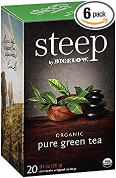 Steep by Bigelow Organic Pure Green Tea, 20 Count (Pack of 6)