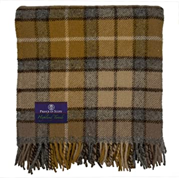 Prince of Scots Highland Tartan Tweed 100% Pure New Wool Fluffy Throw (Natural Buchanan)