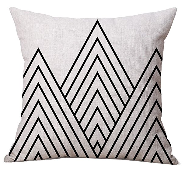 Modern Simple Geometric Style Soft Linen Burlap Square Throw Pillow Covers, 18 x 18 Inches (Black Striped Mountain)