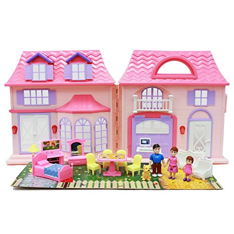 Boley Pretend Play Doll House Toy - 21 piece collapsible dollhouse, a perfect girls toy with kitchen accessories and more!