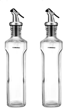 Flexzion Olive Oil and Vinegar Dispenser Cruet Glass Bottle with Lever Release Pourer Spout 12 Oz 350ml Set of 2 - Salad Dressing Container for Kitchen Restaurant Home Cooking Accessories