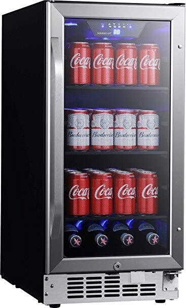 EdgeStar CBR902SG 15 Inch Wide 80 Can Built-in Beverage Cooler with Blue LED Lighting