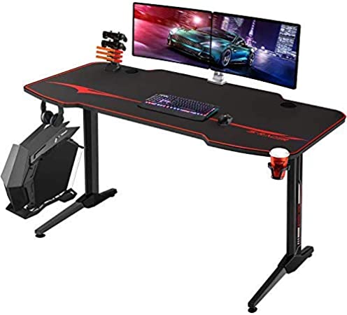Homall Gaming Desk Computer Desk Racing Style Office Table Gamer Pc Workstation T Shaped Gamer Game Station with Free Mouse Pad, Gaming Handle Rack, Cup Holder and Headphone Hook (44 Inch, Black)