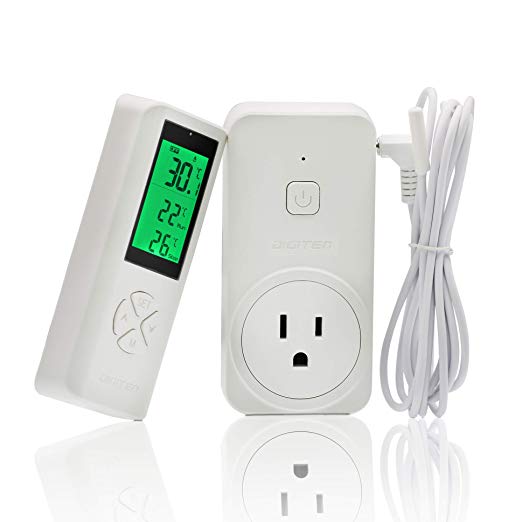 DIGITEN Wireless Programmable Thermostat Plug, Digital Temperature Controlled Outlet Heating & Cooling Mode Remote Control, with 2m/6ft NTC Temp Sensor Probe (Outlet Detect Temperature)