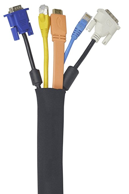 Cable Management Sleeve | 5 Pack | Black Cable Tidy with 250 cm Total Length | Made From Premium Quality Flexible Neoprene | Baltic Living® Cord Organiser