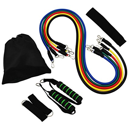 Faciab Resistance Bands, 11pcs Set with Handy Bag, Door Anchor, Ankle Strap, and Exercise Chart