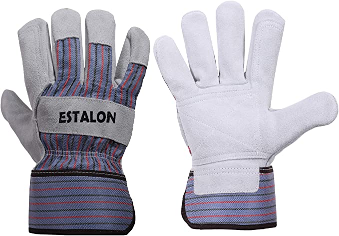 Estalon Tough Cowhide Leather Industrial Work Gloves for Men & Women, Performance Gloves for Gardening, Construction & Driving, Sizes Small to X Large