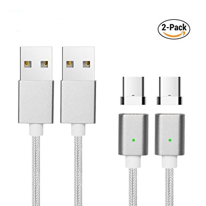 USB Type C Cable,Animoeco Magnetic USB C Charging Cable nylon Braided Charger 3ft For Google Pixel,LG G6 V20 G5,Nintendo Switch,Samsung Galaxy S8 Plus, New Macbook More (silver-2 pack)