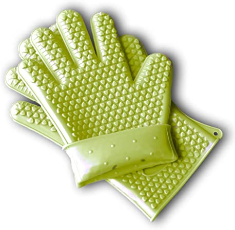VideoPUP 1 Pair Oven Mitts, Cooking Baking Gloves, BBQ Oven Gloves Heat Resistant Silicone nsulated Mitts,Green