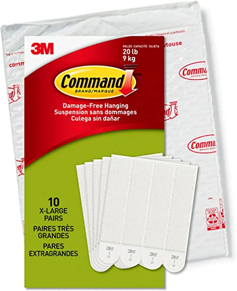 Command 20 lb X-Large Picture Hanging Strips, 10 Pairs White Command Strips Heavy Duty Picture Hanger