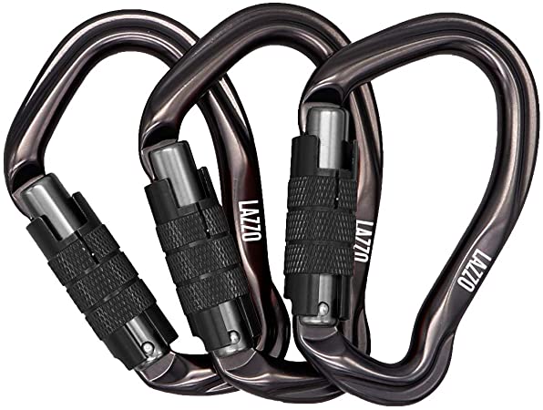 LAZZO 3 Pack Twist Lock Climbing Carabiner Clips, Auto Locking and Heavy Duty, Perfect for Climbing and Rappelling, Carabiner Dog Leash, D Shaped 4.21 Inch, Large Size