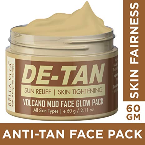 Bella Vita Organic De Tan Removal Face Pack For Fairness,Whitening, Skin Tightening, Glow & Sun Protect For Women and Men, 60g