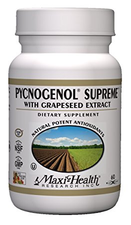 Maxi Health Pycnogenol Supreme - with Grapeseed Extract - Potent Antioxidants - 60 Capsules - Kosher