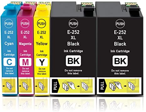 Absonic Compatible Ink Cartridge Replacement for 252XL 252 XL T252 T252XL Use with Workforce WF-3620 WF-3640 WF-7610 WF-7620 WF-7110 WF-7710 WF-7720 (2 Black, 1 Cyan, 1 Magenta, 1 Yellow), 5-Pack