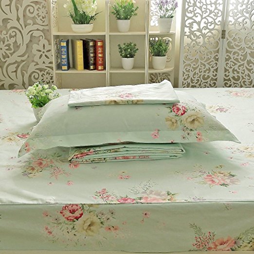 Brandream Shabby Floral Bed Sheet Set 100% Cotton Sheets Set 4pcs-Full Size