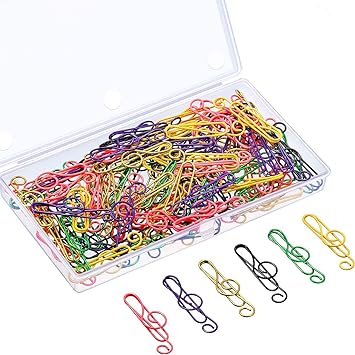 Music Paper Clips 6 Colors, Metal Paper Clips Musical Notes Clips Music Office Accessories for Desk Bookmark Office School Notebook (100 Pcs)