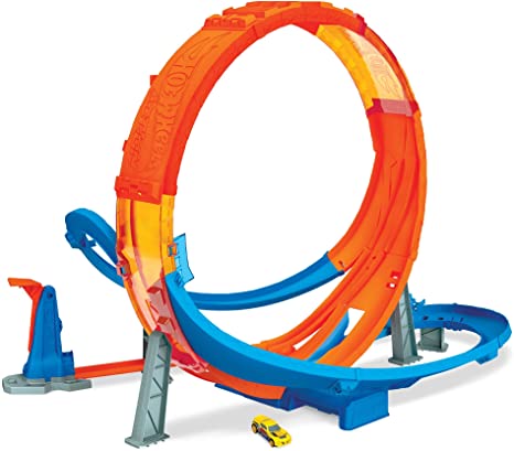 Hot Wheels Massive Loop Mayhem Track Set with Huge 28-Inch Wide Track Loop Slam Launcher, Battery Box & 1 1:64 Scale Car, Designed for Multi-Car Play, Gift for Kids 5 Years Old & Up