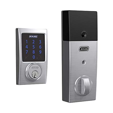 Schlage BE469ZP CEN 626 Connect Smart Deadbolt with Alarm with Century Trim in Satin Chrome, Z-Wave Plus Enabled