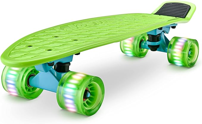 Standard Skateboard Mini Cruiser - 6'' PP Deck Complete Double Kick Skate Board w/ 3.25" Aluminum Alloy Truck, PU Wheels w/LED Light - for Kids, Teens, Adults