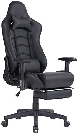 [Upgraded Version] High Back Video Gaming Chair Ergonomic Computer Office Chair with Lumbar Support and Retractible Footrest (Black)