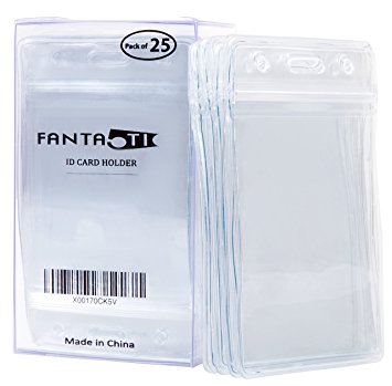 FANTA5TIC Pack of 25 Waterproof Clear Plastic PVC ID Card Badge Holders, Name Tag - with Resealable Zipper Vertical Style - Multipurpose Best for Business,office,education,Luggage