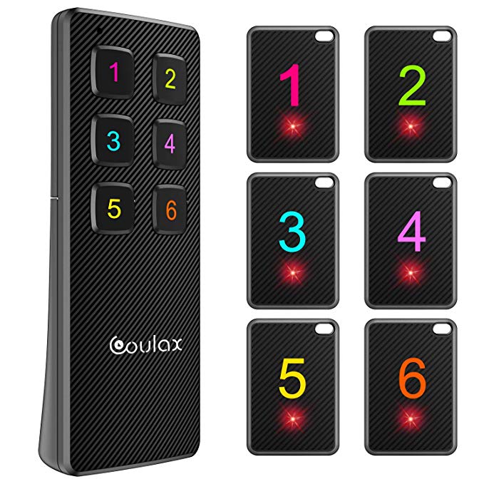 COULAX Key Finder, 1 RF Transmitter and 6 Receivers,Wireless RF Item Locator Item Tracker Support Remote Control,Wireless Key RF Locator (Black)