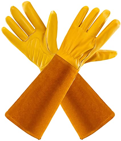Gauntlet Gardening Gloves for Women/Men — LingLuoFang Cut & Thorn Proof Rose Pruning Cowhide Leather Gardening Work Gloves, Heavy Duty Protective Long Gardening Gloves (XL)