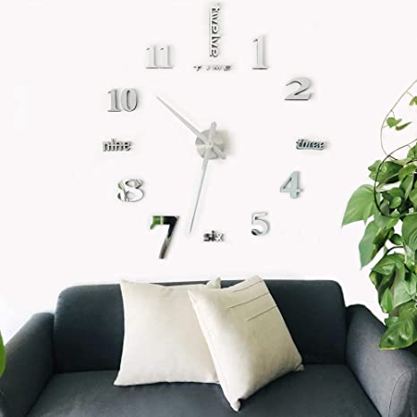 CoZroom 3D DIY Wall Clock Frameless Large Wall Decoration for Living Room Bedroom