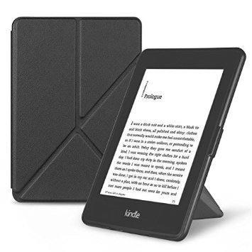 OMOTON Smart Case Cover -- Origami Stand Folio Style PU Leather Smart Cover for your All-New PPW E-book Device Fits Versions 2012 2013 2014 and 2015 All-new 300 PPI Versions Classic Black