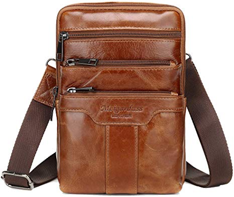 Langzu Men's Genuine Leather Cowhide Vintage Messenger Bag Shoulder Bag Crossbody Bag (Light Brown)