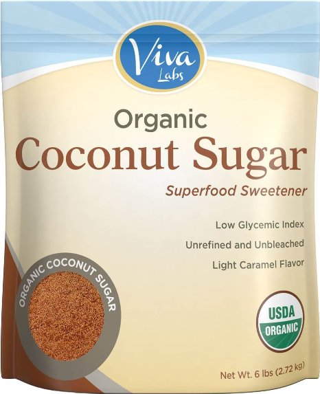 Viva Labs Organic Coconut Sugar Non-GMO Low-Glycemic Sweetener 6 lbs Bag