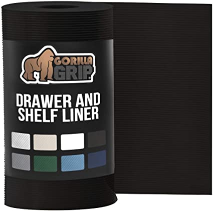 Gorilla Grip Ribbed Top Drawer and Shelf Liner, Non Adhesive Roll, 20 Inch x 10 FT, Durable and Strong, Grip Liners for Drawers, Shelves, Kitchen Cabinets, Storage and Desks, Black Onyx Ribbed