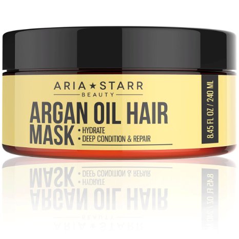 Aria Starr Argan Oil Restorative Mask Repair Hair Treatment - Best Professional Moisturizer and Deep Conditioner For Damaged Dry Brittle Curly Frizzy Color Treated and Natural Hair
