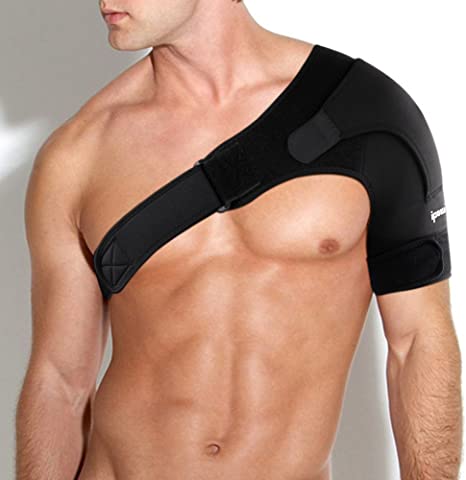 ipow Adjustable Unisex Shoulder Support Brace Strap Fits Left or Right Shoulder Helps Shoulder Stability, Arthritic Shoulders, Shoulder Dislocation - S/M/L