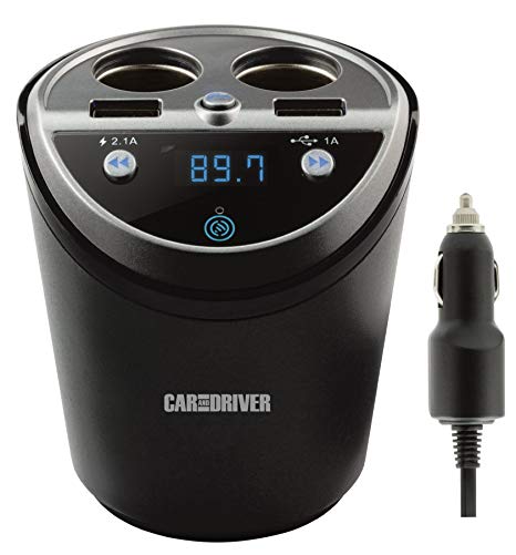 CAR AND DRIVER Bluetooth FM Transmitter Cup Holder for Car with Built-in Dual USB Fast Charging Ports & Dual Cigarette Lighter 12V Power Sockets. Audio Adapter Receiver Wireless. Handsfree Car Kit