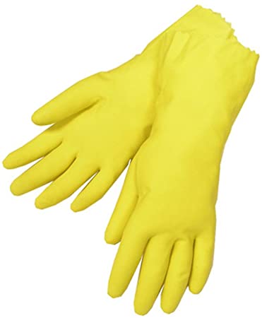 Size Medium - 12 Pairs (24 Gloves) 12" - Gloves Legend - Yellow Flock Lined Latex Household Kitchen Cleaning Dishwashing Rubber Gloves - 18 mil (12 Pairs)